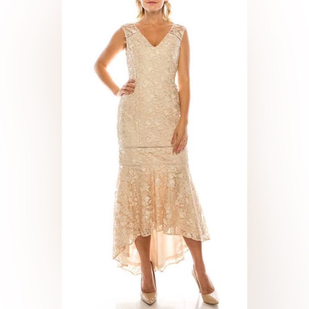 Adrianna Papell Cream High Low Lace Dress